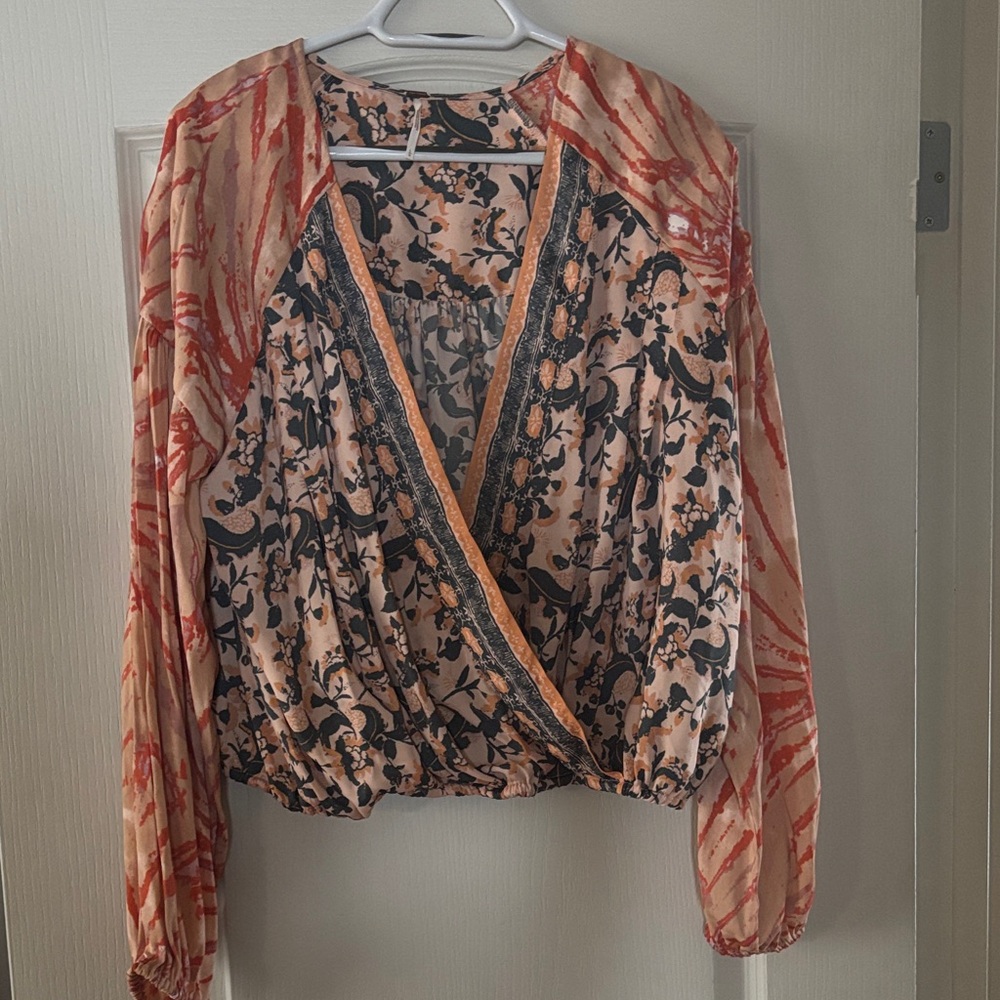 Free People Bohemian Floral Blouse in Red and Black